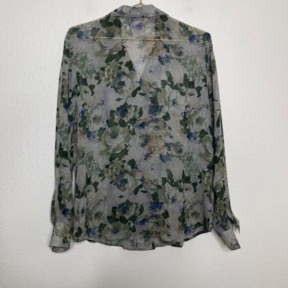 VINTAGE Tess Medium Y2K Silk Romantic Floral Sheer Pearl Buttons Ethereal Fairy - Picture 8 of 8